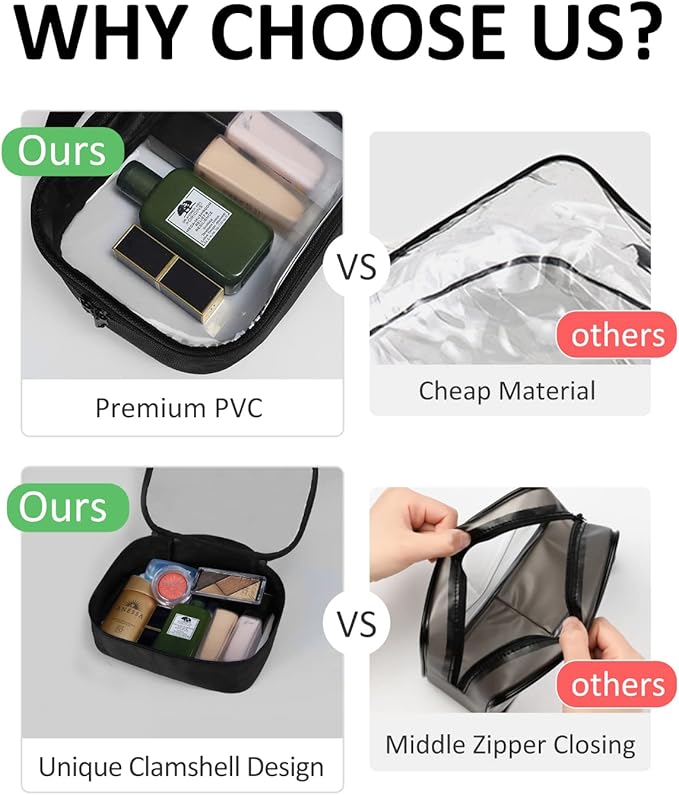 Moyad TSA Approved Clear Toiletry Bag with Handle, 1 Pack Quart Size 3-1-1 Liquids Pouch for Travel, Transparent Makeup & Cosmetic Organizer for Women Men, Black