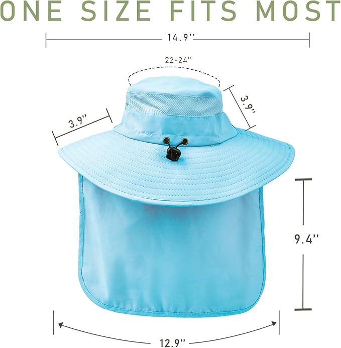 Fishing Hat Breathable Wide Brim Sun Hats with Neck Flap Bucket Hat Outdoor Safari Hat for Men Women UPF 50+ Sun Protection