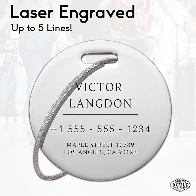 Stainless Luggage Tags for Suitcases: Metal Personalized Luggage Tags and Bags with Customizable Texts (Silver)