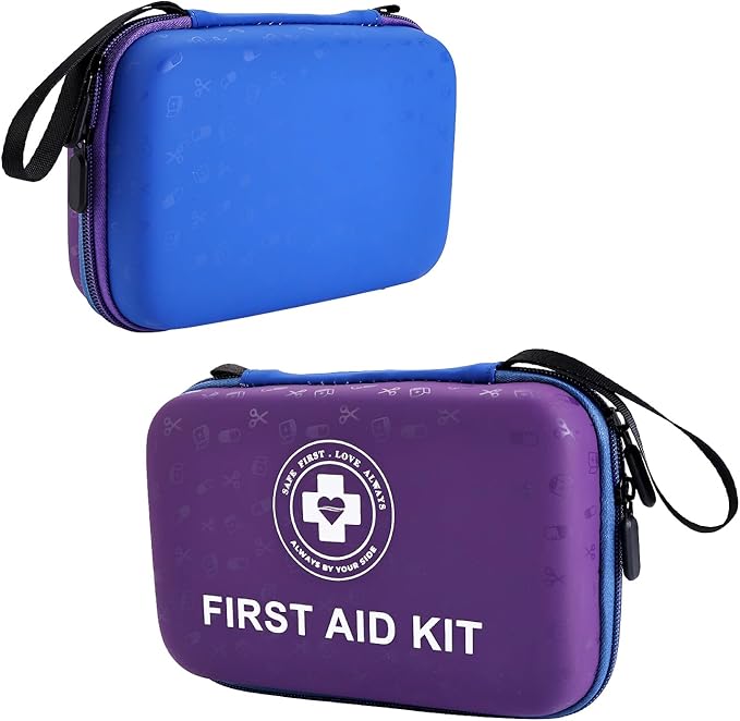 Premium First Aid Kit - 305 Piece Dual-Color Emergency Kit with Hard Shell & Fluorescent Interior Coating, Compact Survival Kit for Home, Car, Travel, Hiking & Outdoor(Blue/Purple)