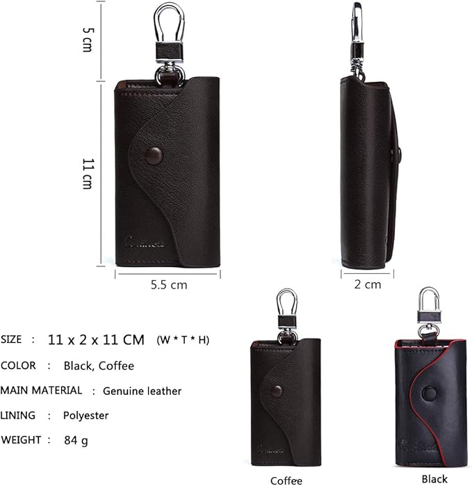 Contacts Car Key Case for Men and Women Small Leather Key Holder Key Cover with 6 KeyChains