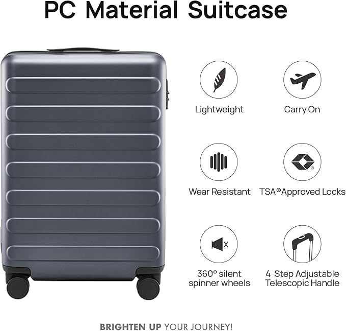 Carry on Luggage 22 X 14 X 9 Airline Approved, 20 Inch Luggage for 3-5 Days Travel, Double Spinner Wheels, 100% Hardshell PC, TSA Lock (02-Grey (Basic), Carry-On 20-Inch)