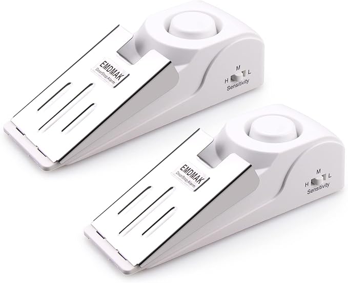 EMDMAK Door Stop Alarm with 120DB Siren Door Stop for Home & Travel (White) (Pack of 2)