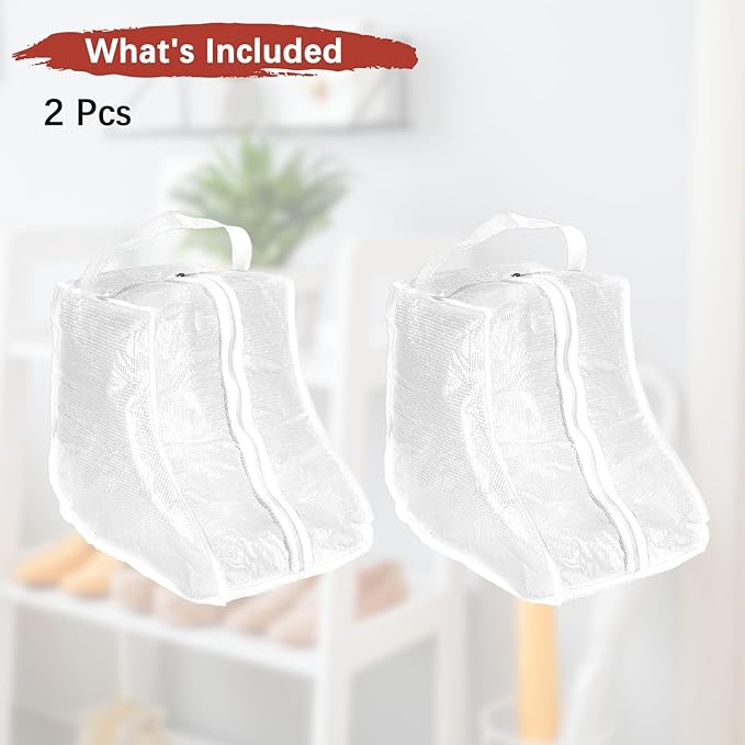 Boot Storage Bags [2PCS] - Plastic Short Boot Carry Bags Clear Shoe Bags with Handle for Travel & Daily Use - [White] Waterproof & DustProof Boot Bags for Cowboy Boots
