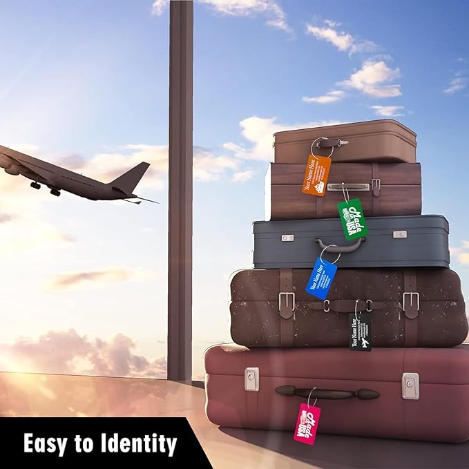 Luggage Tags for Suitcase - Personalized Engraved Metal Tag for Cruise Travel - Custom Name Tags Suitable for Bags and Backpacks Black
