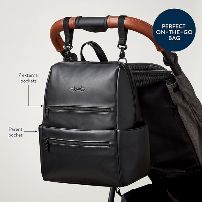 Itzy Ritzy Eras Diaper Bag Backpack – Large Capacity Sleek Daddy Diaper Bag for Men Featuring Neutral Design, 15 Pockets, Changing Pad, Stroller Straps, and Comfortable Backpack Straps, Black