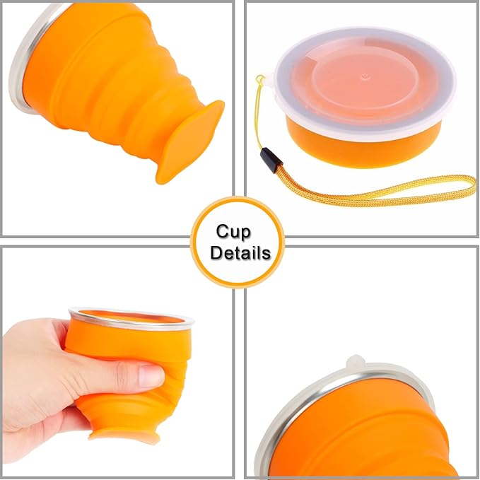 3 Pack Collapsible Water Cup Camping Cups Foldable Drinking Cup Travel Cups Silicone Collapsible Cups with Lid Portable Cup for Outdoor Hiking