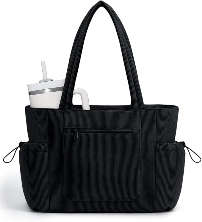 ECOHUB Tote Bag for Women, Work Tote Bags with Laptop Compartment, Large Corduroy Tote Bag with Stanley Cup Holder