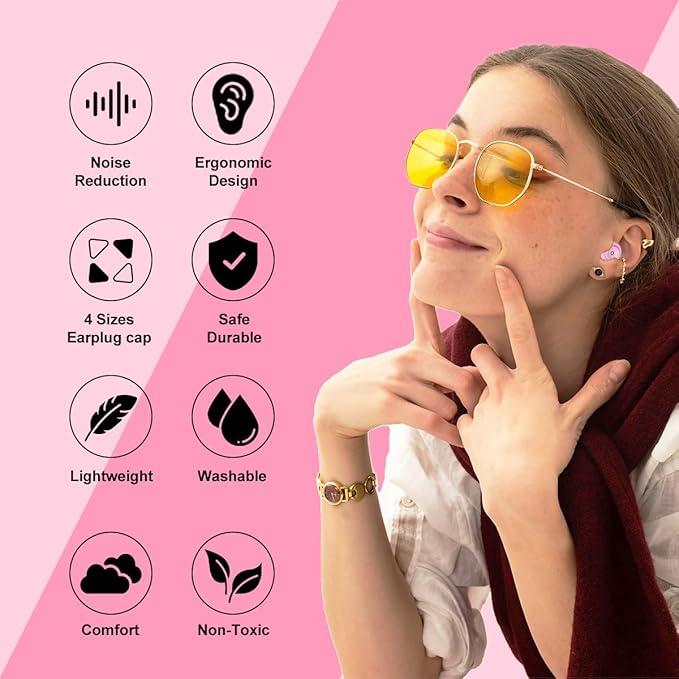 Ear Plugs for Sleeping Reusable Earplugs for Concerts Noise Cancelling Soft Silicone Noise Reduction Earbuds for Travel, Focus, Work 33-45dB Hearing Protection with 9 Ear Tips & Case (Pink)