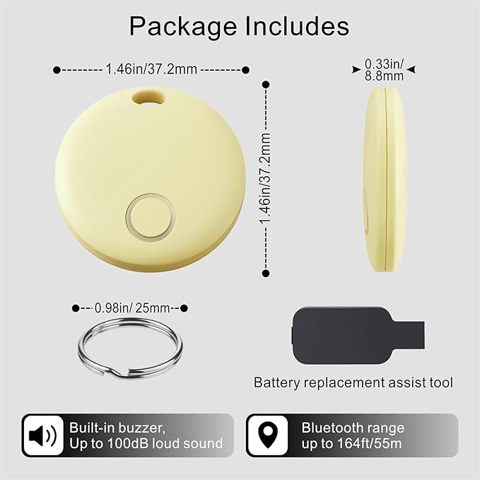 Air Tracker, Smart Bluetooth Tracker Works with Apple Find My (iOS Only), Item Finder Locator for Keys, Luggage, Backpack, IP67 Waterproof, Yellow