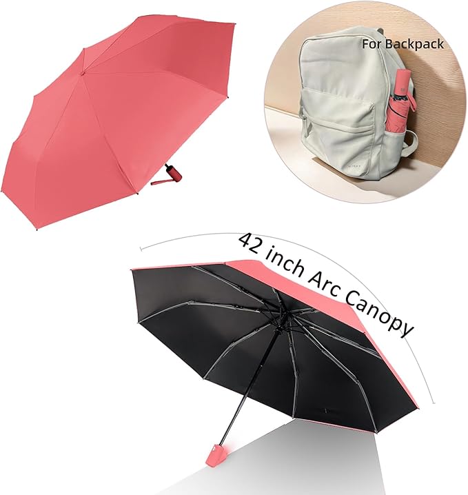 BAODINI Small UV Protection Travel Umbrella Compact for Rain and Sun UPF 50+ 41 inch Portable Umbrella for Women and Men