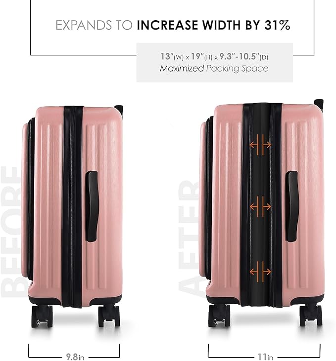 22 Inch Carry On Luggage 22x14x9 Airline Approved, Carry On Suitcase with Wheels, Hard-shell Carry-on Luggage, Durable Luggage Carry-On, Pink Small Suitcase with Cosmetic Case