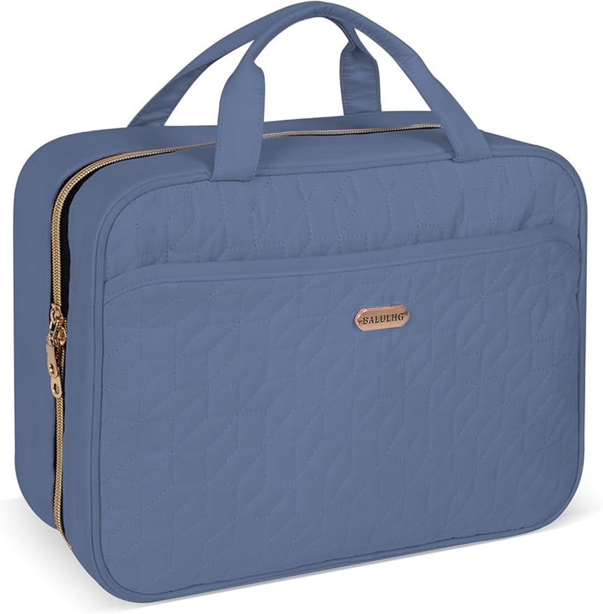 BALHLHG Toiletry Bag for Women with Hanging Hook, Medium Travel Makeup Organzier Bag, Water-resistant Cosmetic Travel Bag Toiletries Bag for Bathroom, Trip,Business, Greyblue