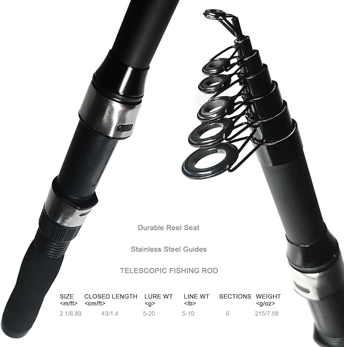 Fishing Rod Reel Combo - 2PCS 6.89ft Collapsible Rods 2PCS Spinning Reels Lures Set Fishing Pliers Carrier Bag for Travel Saltwater Freshwater Fishing Telescopic Fishing Pole Kit