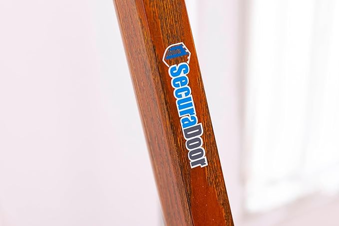Super Heavy Duty Security Door Wood Grain Finish Lock Bar Fully Adjustable Door Stopper Device for Home Defense for Residential and Commercial Use to Protect Against Forced Entry