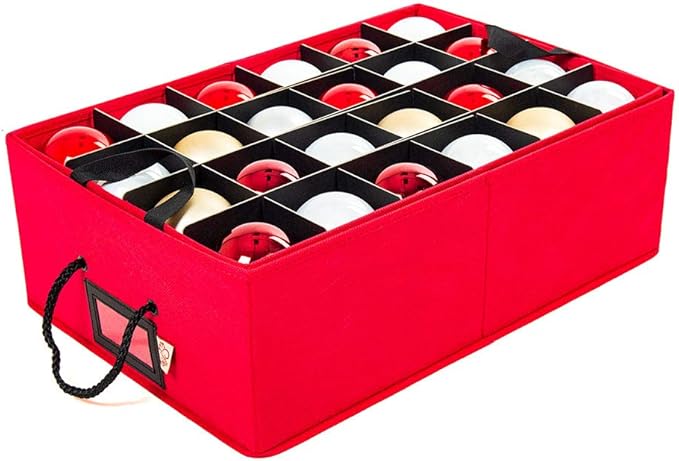 Santa's Bags [Christmas Ornament Storage Box with Dividers] - (Holds 48 Ornaments up to 3 Inches in Diameter) | Acid-Free Removable Trays with Separators | 2 Removable Trays
