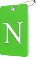 Gostwo 2 Pack Luggage Tags for Suitcases, 26 Initial Letter Travel Luggage Baggage Identification Labels ID Tag Fully Bendable Tags with Stainless Steel Loop (Green) (Letter N)
