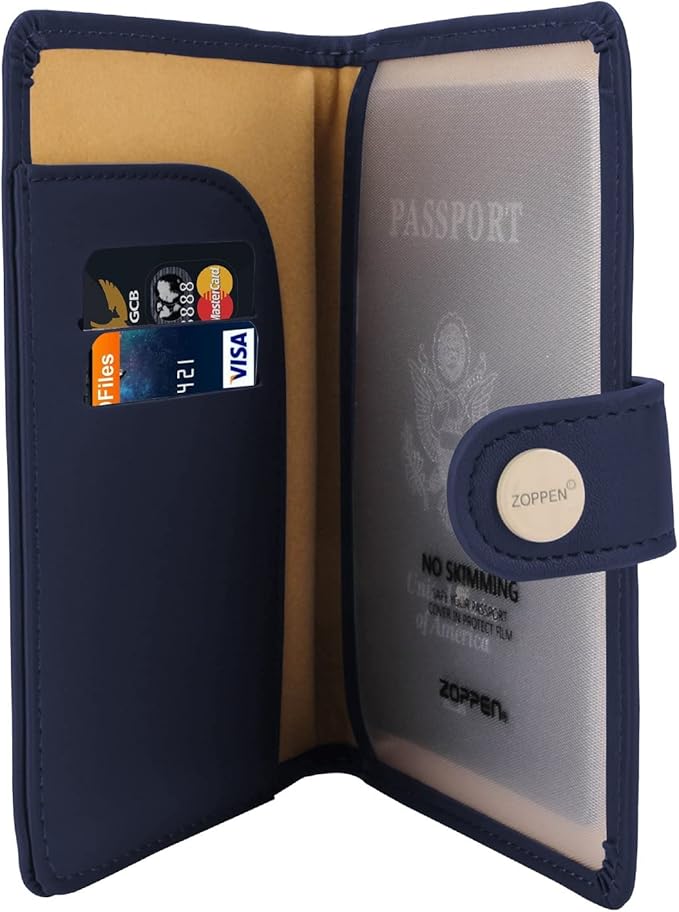 ZOPPEN Passport Holder Women Men, Passport Cover Travel Wallet Rfid Blocking Passport Wallet Cover Case Travel Essentials Document Organizer, Navy Blue