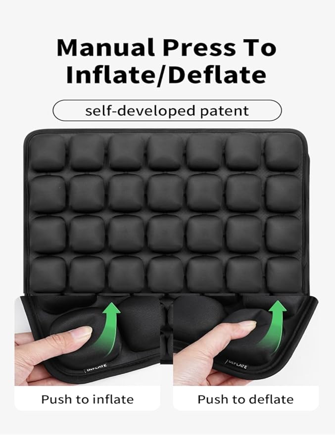 Travel Cushion Airplane Seat,Inflatable Air Bubble Design with Storage Bag for Car/Office/Kitchen Chairs.42 Air Cells, Adjustable Firmness, Non-Slip Bottom