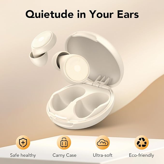 Ear Plugs for Sleeping Noise Cancelling -45dB, Soft and Reusable Silicone Hearing Protection Earplugs with 8 Eartips and Carrying Case, for Sleeping, Concert, Working, Studying, Traveling (Off White)