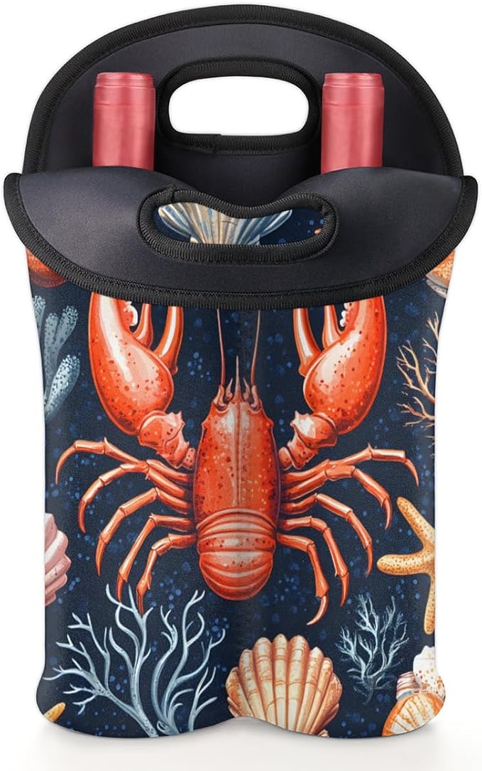 Neoprene Wine Tote, Bottle Carrier Gag Insulating Neoprene Thicker, Insulated Wine Bag for Travel Holds Two Bottles, Bottle Carrier Bags Protect the Bottles, Red Lobster