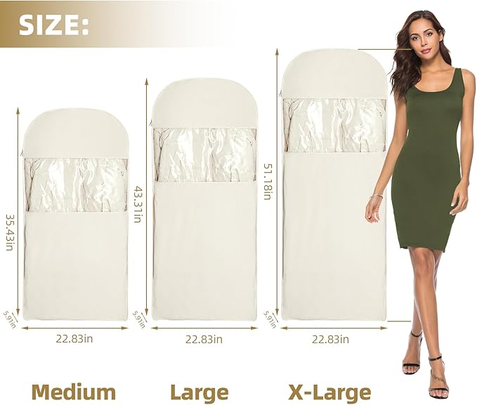 2 Pack Space Saving Garment Bag with Self Compression Zipper, Garment Bags for Hanging Clothes, Compression Bags for Storage, Hanging Garment Bag for Coats and Down Jackets (M, Beige)