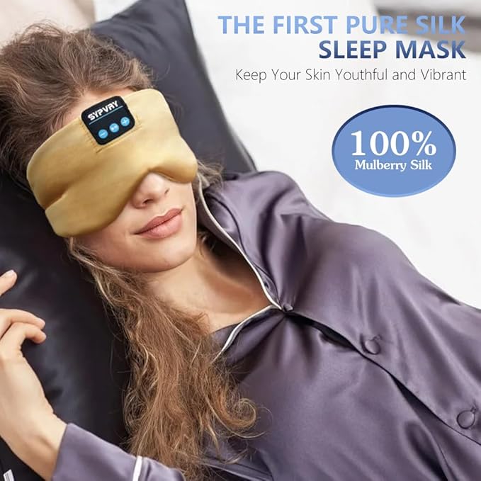 Sleep Mask Bluetooth 5.4 Headphones Soft Wireless Headband Eye Mask Blackout with Microphone (Gold)