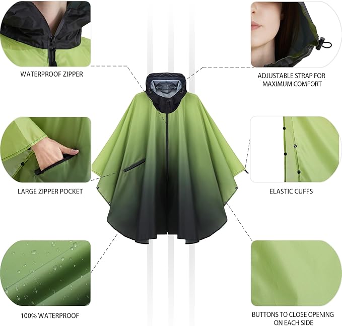 Rain Poncho Jacket Coat Hooded Zipper Style for Women/Men/Adult with Pocket
