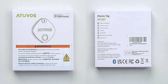 ATUVOS Air Tracker Tag-1 Pack, Bluetooth Luggage Tracker Works with Apple Find My APP (iOS Only, Not for Android), Keys Finder and Item Locator for Luggage, Backpack, Suitcases, Replaceable Battery