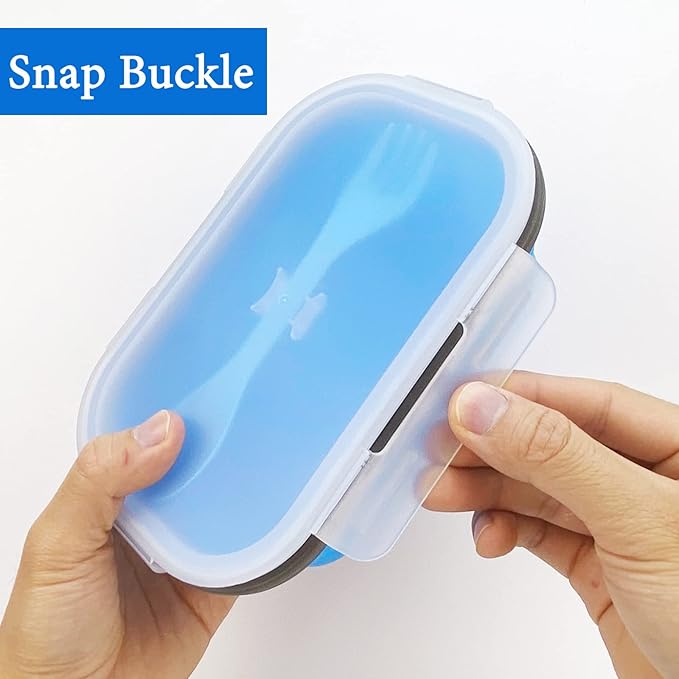 Collapsible Lunch Box Containers, Silicone Bento Box with Airtight Lid and 2 in1 Spoon & Fork, 1000ml Large Portion Reusable Silicone Food Storage Container, Microwave Dishwasher Safe