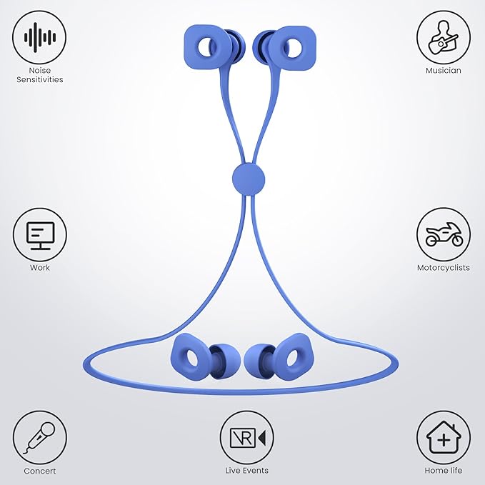 2 Pairs of Earplugs for Sleeping,Reusable Hearing Protection Earplugs with 8 Pairs Ear Tips & One Connector Cord,Soft Earplugs for Noise Reduction,Concert,Musician & Work - 25dB-30dB, Blue
