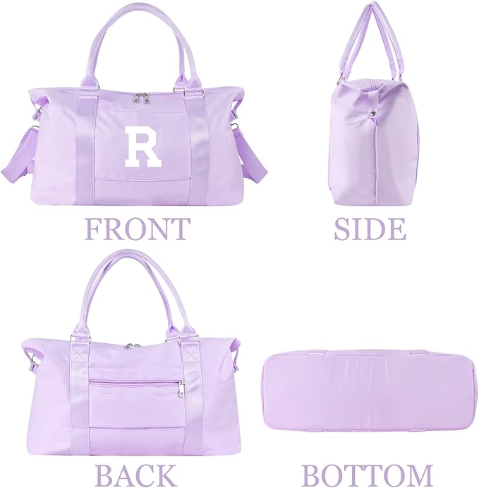 Daughter Niece Gifts for Teen Girl Kids, Initial Travel Duffel Bag Sports Gym Bag Personalized Gifts Weekender Bag，Monogram Overnight Bag Cute Dance Bag Birthday Bridesmaid Gifts for Women(Purple, R)