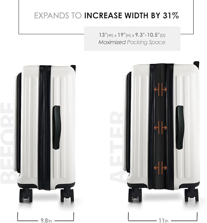 22 Inch Carry On Luggage 22x14x9 Airline Approved, Carry On Suitcase with Wheels, Hard-shell Carry-on Luggage, Durable Luggage Carry-On, White Small Suitcase with Cosmetic Case