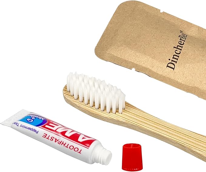 Bamboo Toothbrushes Kit Bulk, Disposable Toothbrushes with Toothpaste(6g), Individually Wrapped Toiletries Amenities for Hotel, Airbnb, Homeless, Shelter, Camping and Travel (100 Pack)