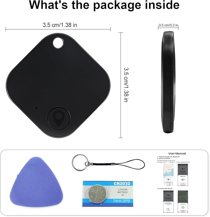 Bluetooth Tracker Tag 2 Pack, Work with Apple Find My (iOS Only, Not for Android), Item Finder for Keys, Backpack, Suitcase, Wallet, Luggage, Black