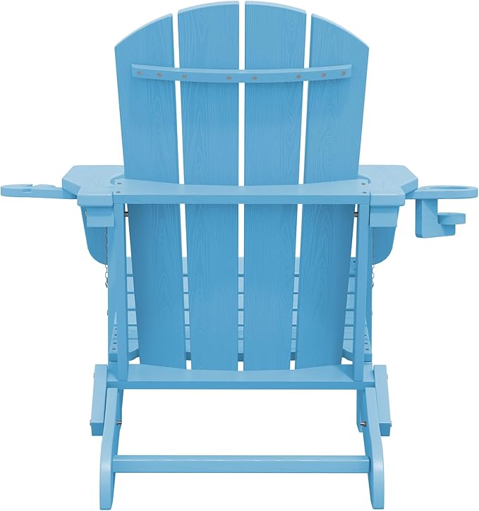SERWALL Adirondack Chair with Cup Holders - Composite Adirondack Chairs HDPE Outdoor Chairs All Weather Use- Light Blue