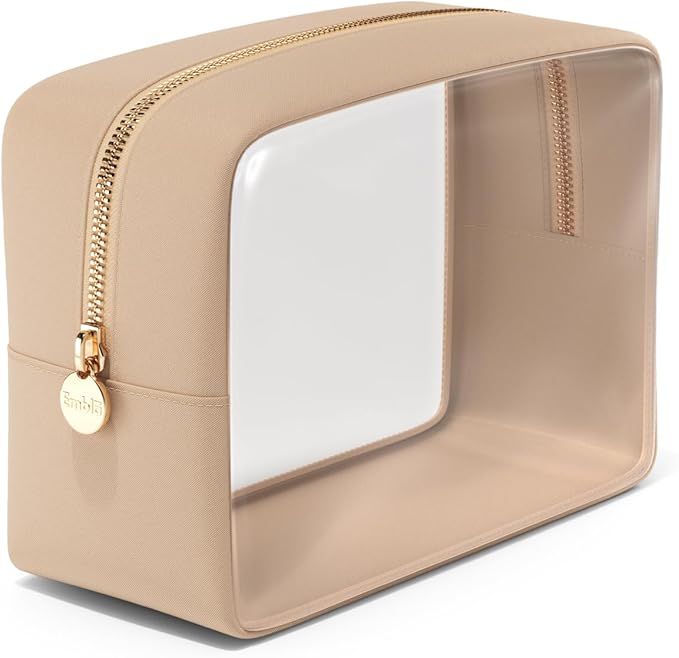 Clear Makeup Bag Zipper Pouch, Transparent Cosmetic Case Organizer, TSA Approved Travel Toiletry Case, Travel Accessories Essentials Makeup Tote for Women, Large Cute Make up Bag for Purse - Sand