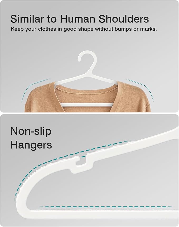 30 Pack Clothes Hangers, Non Slip Plastic Coat Hangers, Space Saving Hangers, Heavy Duty, Hanging Dry Wet Clothes, 16.4" x 8.3", White, UAPY0530W