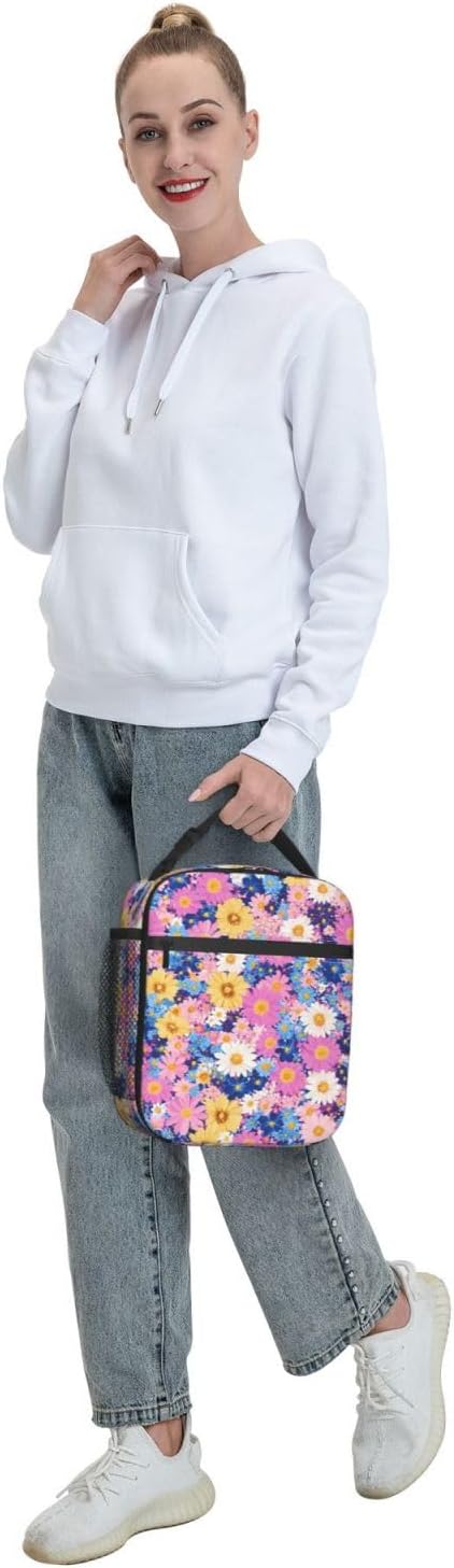 Floral Insulated Lunch Box for Women Men Floral Lunch Bag for Travel,or Fishing Polyester