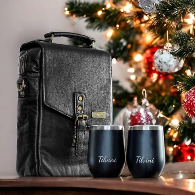 Leather Wine Bag & Wine Tumblers Set. Wine Gifts For Men Birthday. Leather Wine Carrier. Unique Insulated Cooler Bag Bottle Carrier. Wine Tote Bags For Travel Beach. Wine Lovers Picnic Idea