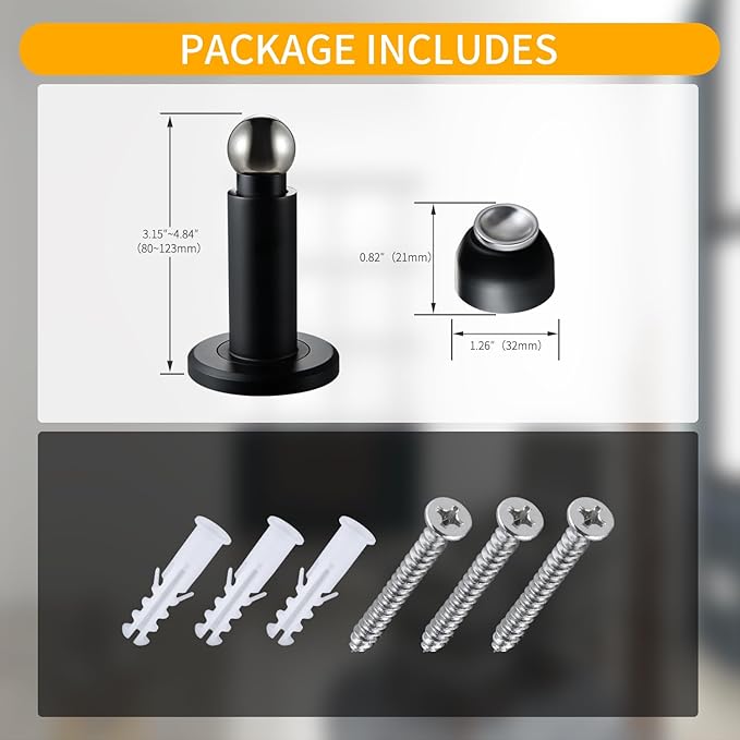 Door Stoppers – Heavy Duty Magnetic Door Stopper for Wall & Bottom of Door – Premium Adjustable Door Stop with Heavy-Duty Windproof Design, Constructed with SUS304 Stainless Steel (Black)