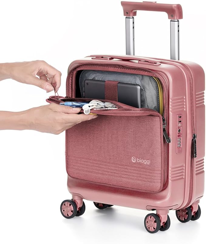 biaggi Runway Hybrid Expandable Underseat Carry-On – Lightweight TSA-Approved Polycarbonate Travel Bag, Perfect for Getaways & Long Weekends (Expandable Underseater, Pink)