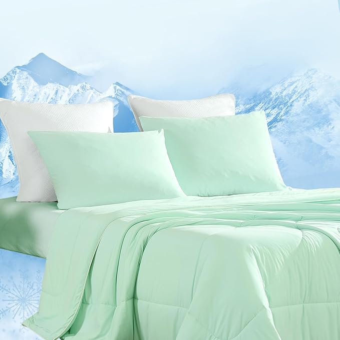 Dream Valley® Outlast® Deepsleep Cooling Comforter, Twin Size, NASA-Grade Space Technology Cooling Blanket for Hot Sleepers Night Sweats, Q-Max > 0.45 Aerocool™ Breathable, Mint Macaron, 68"x90"