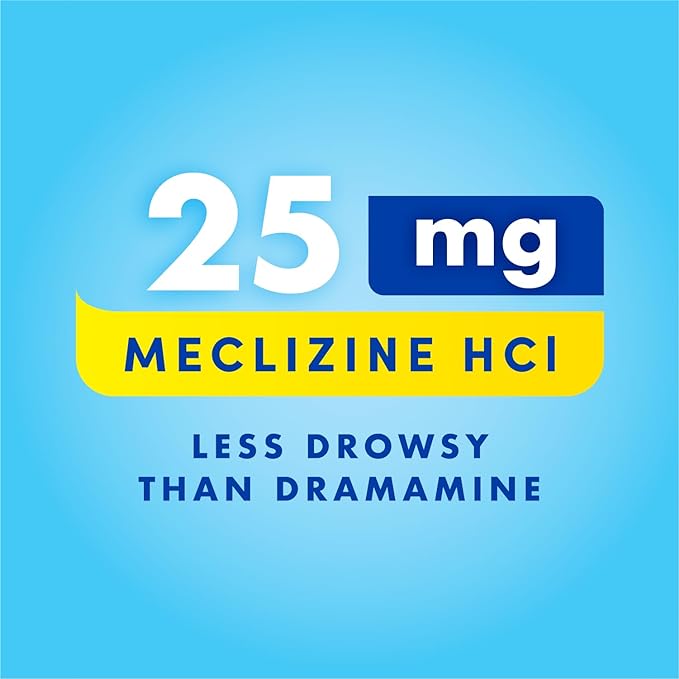 Bonine Non-Drowsy for Motion Sickness Relief, Sea Sickness, Car Sickness, Nausea, & Vomiting - Meclizine HCI 25mg, Travel-Sized - 16ct Raspberry Chewable Tablets (Packaging May Vary)