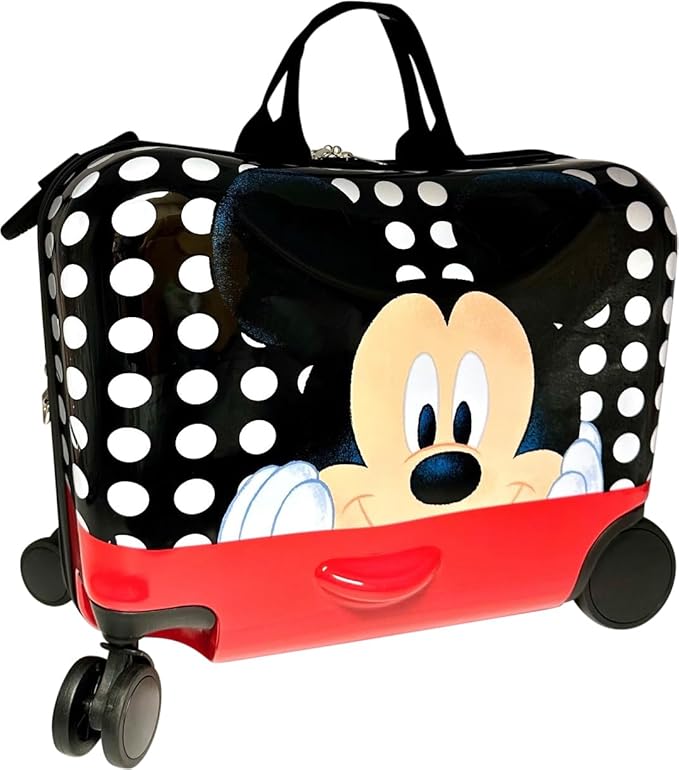 Fast Forward Ride-On 18"" Suitcase For Kids/Tow-Along Toddler Carry-On Luggage With Wheels (Mickey Mouse), Large
