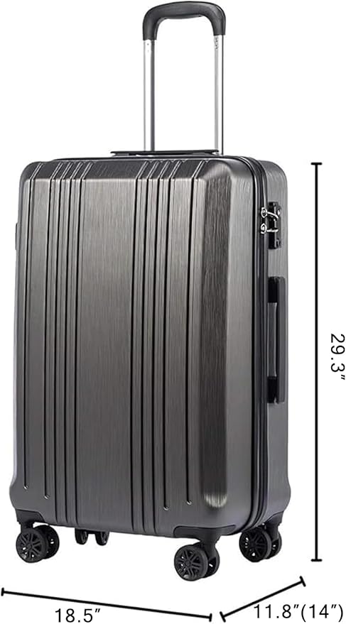 Coolife Luggage Suitcase PC+ABS with TSA Lock Spinner Carry on Hardshell Lightweight 20in 24in 28in (grey, L(28IN))