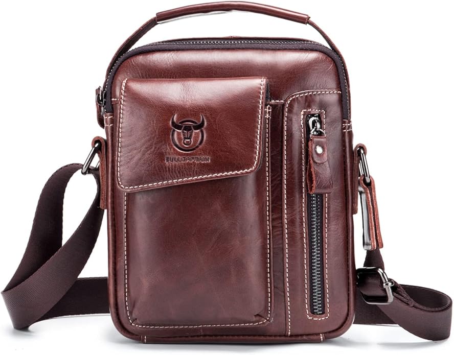 KPYWZER Genuine Leather Shoulder Bag Small Men Messenger Pack Handbag Sling Crossbody Bag Man Purse for Business