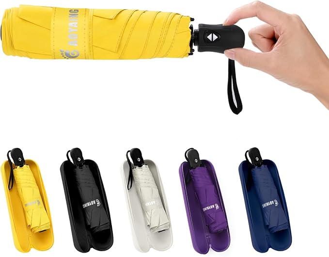 GAOYAING Compact Automatic Travel Umbrella with Case, Mini Small Folding Sun UV, Pocket Purse Umbrella