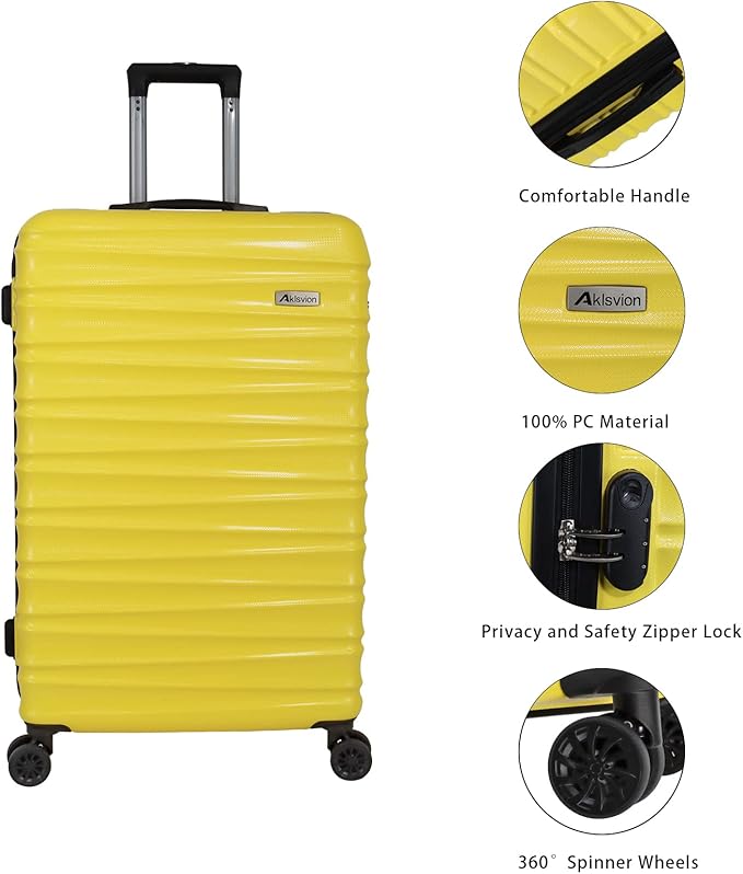 Luggage Sets 3 Piece (20/24/28 inch)-Carry On Suitcase-Suitcase With Wheels-PC+ABS - Hardside Spinner Travel Luggage (Yellow, 3 Pcs Set)