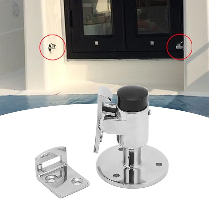 Door Stopper Wall Mounted with Self-Locking Hook Windproof Heavy Duty Marine Grade 316 Stainless Steel Door Catch for Yacht RV Home Office (with Screws)